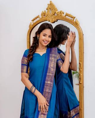Firozi jaquard  kanchi cotton maxi kurti dupatta set 3