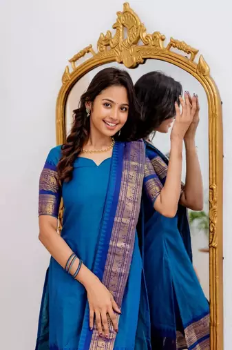 Firozi jaquard  kanchi cotton maxi kurti dupatta set