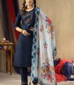 Blue elegant straight kurti pant dupatta set