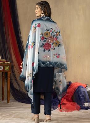 Blue elegant straight kurti pant dupatta set 3