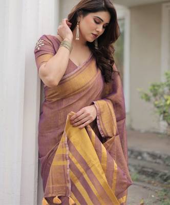 Mauve tissue linen saree with blouse 3