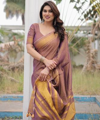 Mauve tissue linen saree with blouse 4