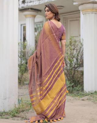 Mauve tissue linen saree with blouse 5