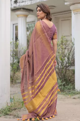 Mauve tissue linen saree with blouse