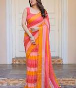 Multi color stripes mul cotton saree with blouse