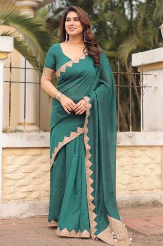 Bottle green patch work saree with blouse
