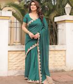 Bottle green patch work saree with blouse