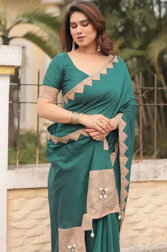 Bottle green patch work saree with blouse