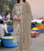 Grey chiffon semi stitched suit with embroidery & sequence work