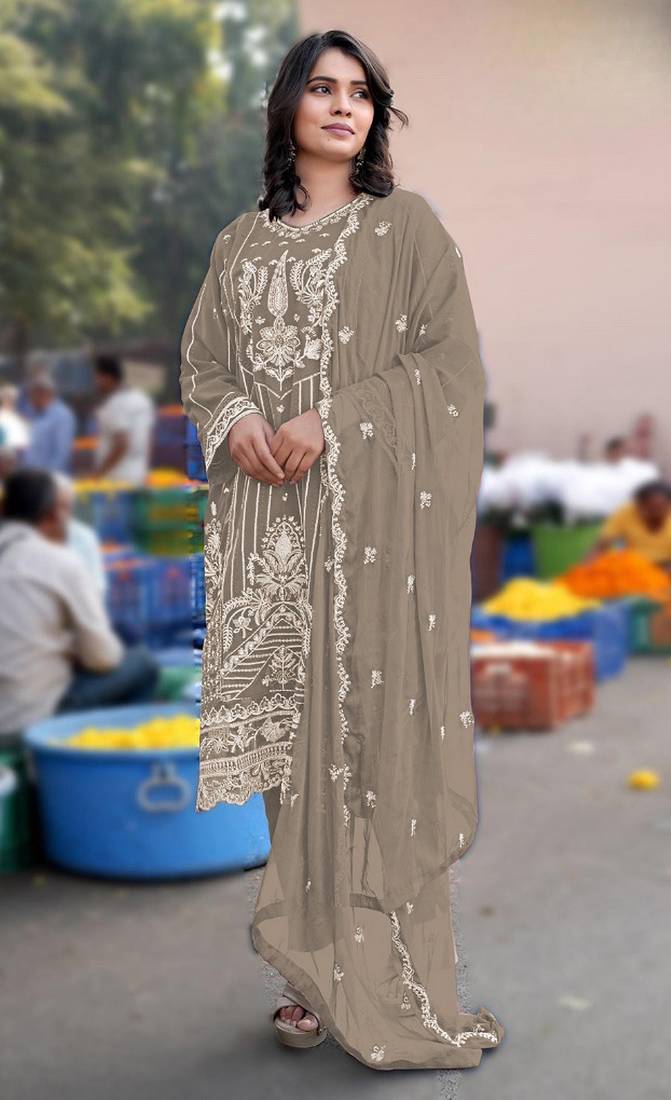 Grey chiffon semi stitched suit with embroidery & sequence work
