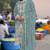 Turquoise chiffon semi stitched suit with embroidery & sequence work