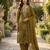 Mehendi silk unstitched suit with printed & khatli work