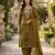 Mehendi silk unstitched suit with printed & khatli work