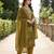 Mehendi silk unstitched suit with printed & khatli work