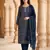 Navy silk unstitched suit with printed & khatli work