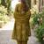 Mehendi silk unstitched suit with printed & khatli work