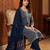 Navy silk unstitched suit with printed & khatli work