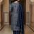 Navy silk unstitched suit with printed & khatli work