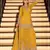 Yellow chinon semi stitched suit with embroidery & beats work
