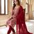 Maroon silk unstitched suit with printed & khatli work