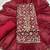 Maroon silk unstitched suit with printed & khatli work