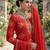 Orange silk unstitched suit with printed & khatli work
