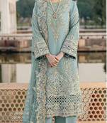 Blue chiffon semi stitched suit with embroidery & sequence work