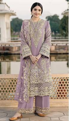 Lavender chiffon suit with embroidered sequin  1