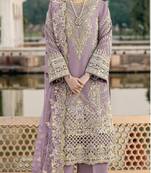 Lavender chiffon semi stitched suit with embroidery & sequence work