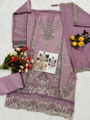 Lavender chiffon suit with embroidered sequin  2