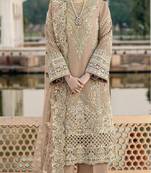 Brown chiffon semi stitched suit with embroidery & sequence work