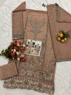 Brown chiffon suit with embroidered sequin  2