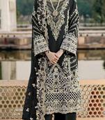 Black chiffon semi stitched suit with embroidery & sequence work