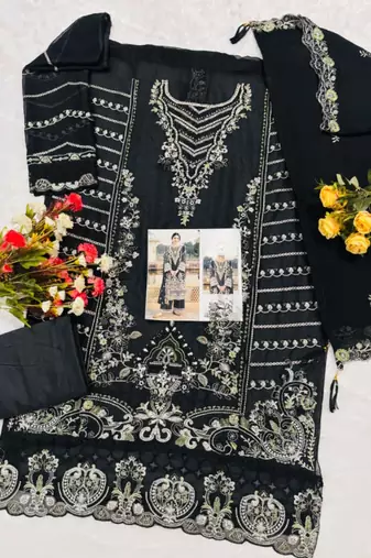 Black chiffon suit with embroidered sequin 