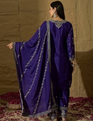 Purple embroidered chinon stitched straight top sharara kurta sharara set 2