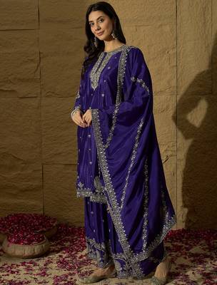 Purple embroidered chinon stitched straight top sharara kurta sharara set 3
