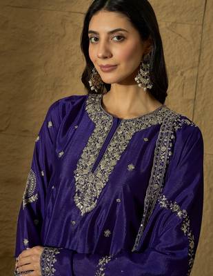 Purple embroidered chinon stitched straight top sharara kurta sharara set 4