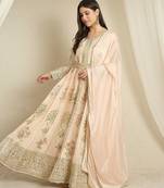 Peach embroidered chinon stitched anarkali kurta pant kurta pant set