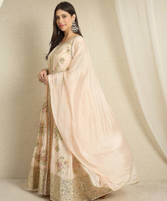 Peach embroidered chinon stitched anarkali kurta pant kurta pant set 3