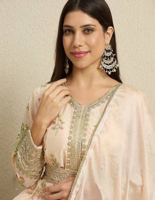 Peach embroidered chinon stitched anarkali kurta pant kurta pant set 4
