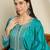 Teal embroidered chinon stitched anarkali kurta palazzo kurta palazzo set