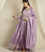 Light purple embroidered vichitra silk stitched anarkali kurta palazzo kurta palazzo set