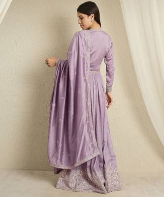 Light purple embroidered vichitra silk stitched anarkali kurta palazzo kurta palazzo set 2