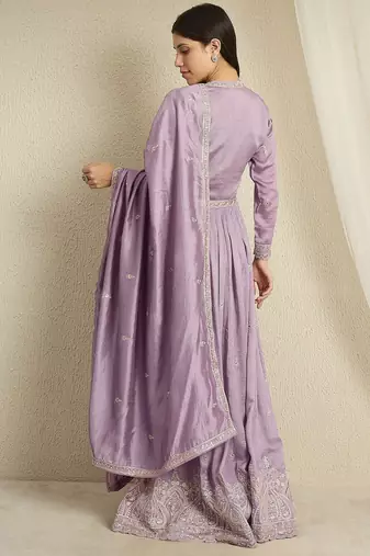 Light purple embroidered vichitra silk stitched anarkali kurta palazzo kurta palazzo set