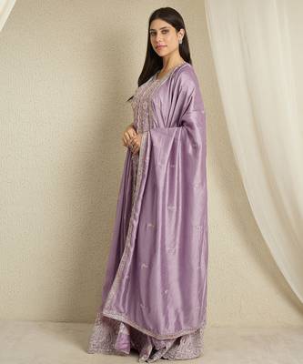 Light purple embroidered vichitra silk stitched anarkali kurta palazzo kurta palazzo set 3