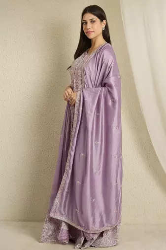 Light purple embroidered vichitra silk stitched anarkali kurta palazzo kurta palazzo set