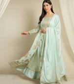Pista embroidered chinon stitched anarkali kurta pant kurta pant set