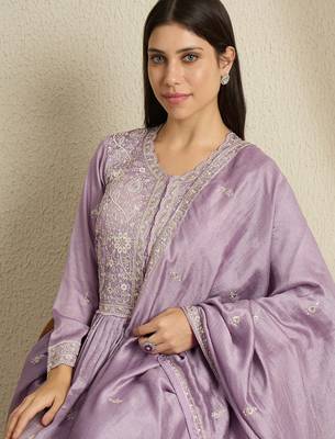Light purple embroidered vichitra silk stitched anarkali kurta palazzo kurta palazzo set 4
