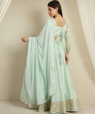 Pista embroidered chinon stitched anarkali kurta pant kurta pant set 2