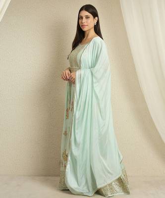 Pista embroidered chinon stitched anarkali kurta pant kurta pant set 3